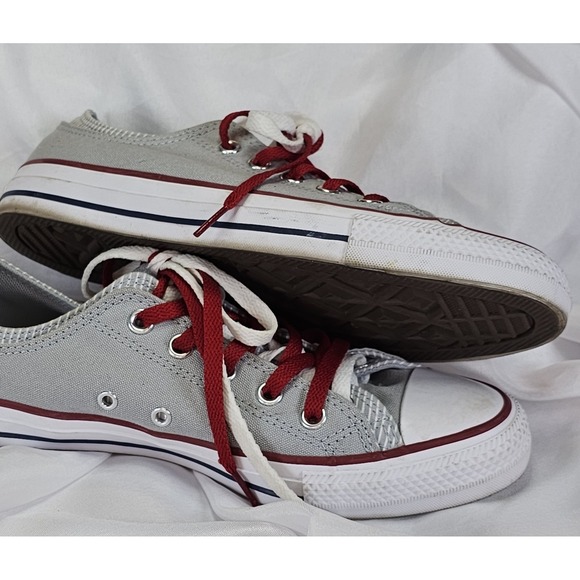 CONVERSE Double Upper Grey & White Sneakers Red And White Laces- Size 9 - Picture 5 of 11